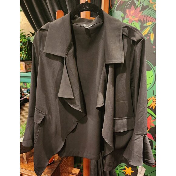 NEW Roz & Ali Black Open Front Drape Cardigan With Ruffle Sleeves XL - Picture 1 of 15